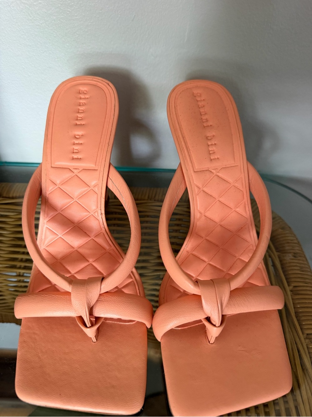 Gianni Bini Coral Peach Knotted Square-Toe Mules